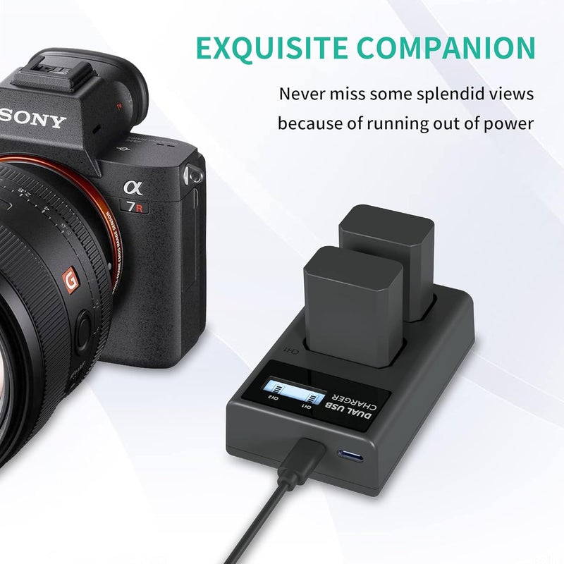 L & P NP-FW50 Battery Charger, LCD Dual Charger Compatible with Sony Alpha A6000, A6400, A6100, A6300, A6500, A5100, A7, A7 II, A7R, A7R II, A7R2, A7S, A7S II, A7S2, A5000, A3000, RX10, NEX-3/5/7 Series - Image 4